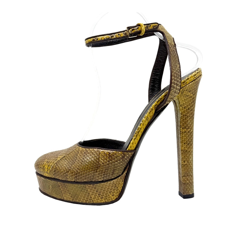 Gucci Yellow Python‎ Platform Heels Ankle Strap Pumps 38 Y2K